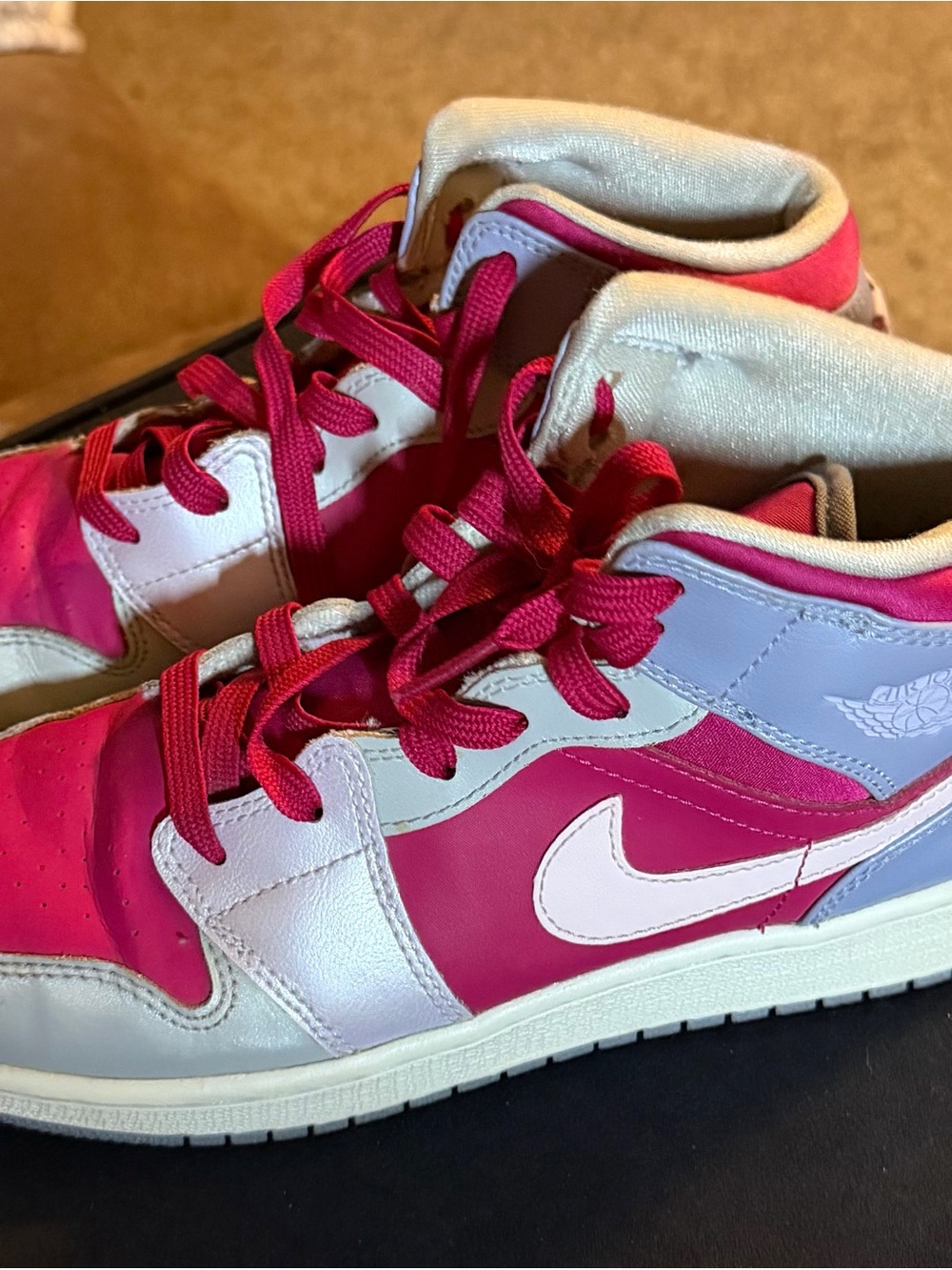 Nike Women’s Pink and White Mid-Top Sneakers